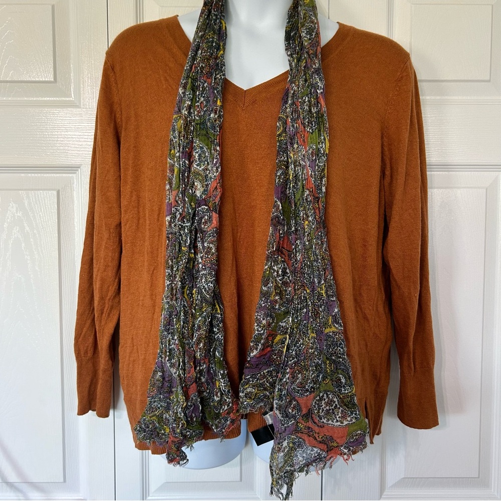MNG by Mango Paisley Lightweight Scarf Sage, Yellow, White, Purple - Picture 2 of 11